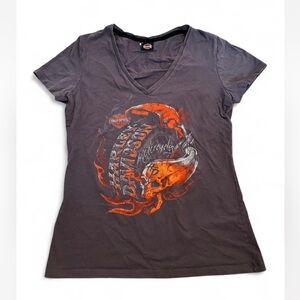 Harley-Davidson Rare Find Flaming Skull V Neck T Shirt